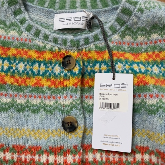 Eribe Westray caridgan fair isle Torridon green blue orange NWT - Picture 4 of 7